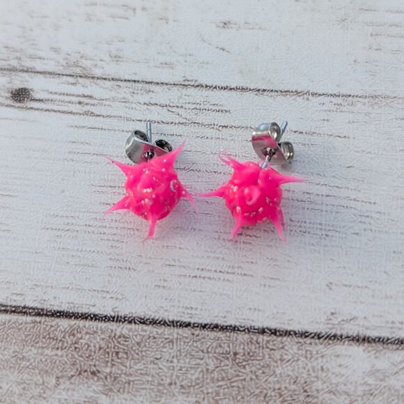 Pink Spikey Stud Earrings - Picture 2 of 5